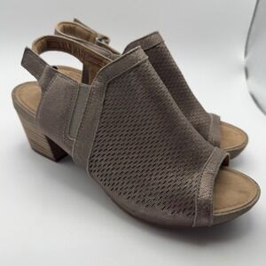 Clarks Women's Un Palma Go Heeled Sandal Heel Pewter Metallic Leather US SZ 7